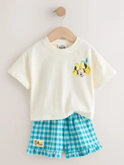 Ecru White Disney Minnie and Mickey Short Sleeve Top and Shorts Set (3mths-7yrs)