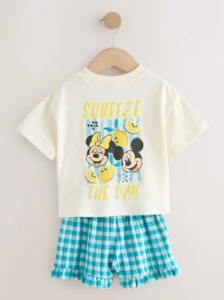 Ecru White Disney Minnie and Mickey Short Sleeve Top and Shorts Set (3mths-7yrs)