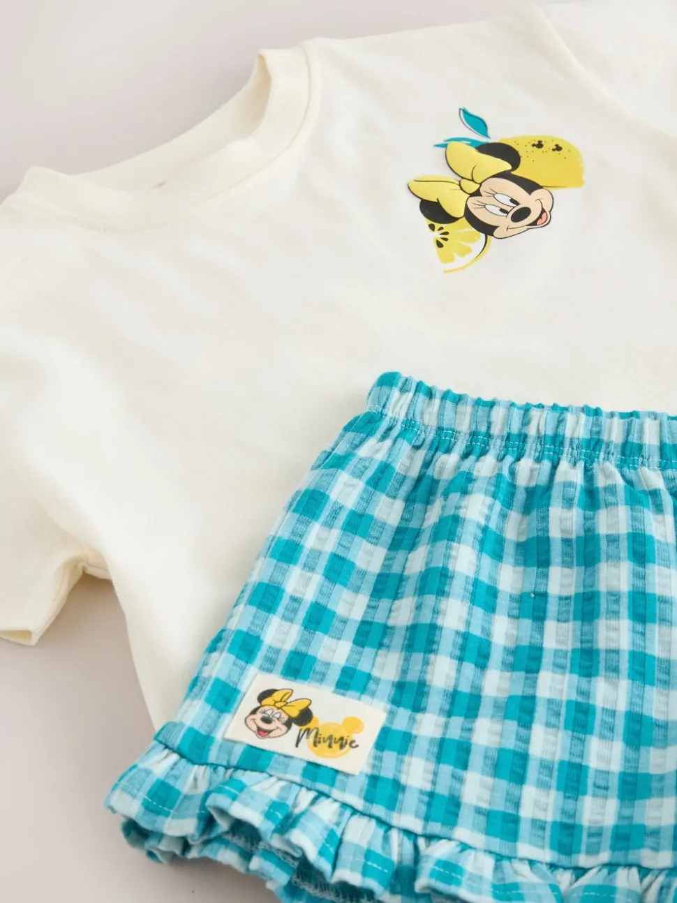 Ecru White Disney Minnie and Mickey Short Sleeve Top and Shorts Set (3mths-7yrs)