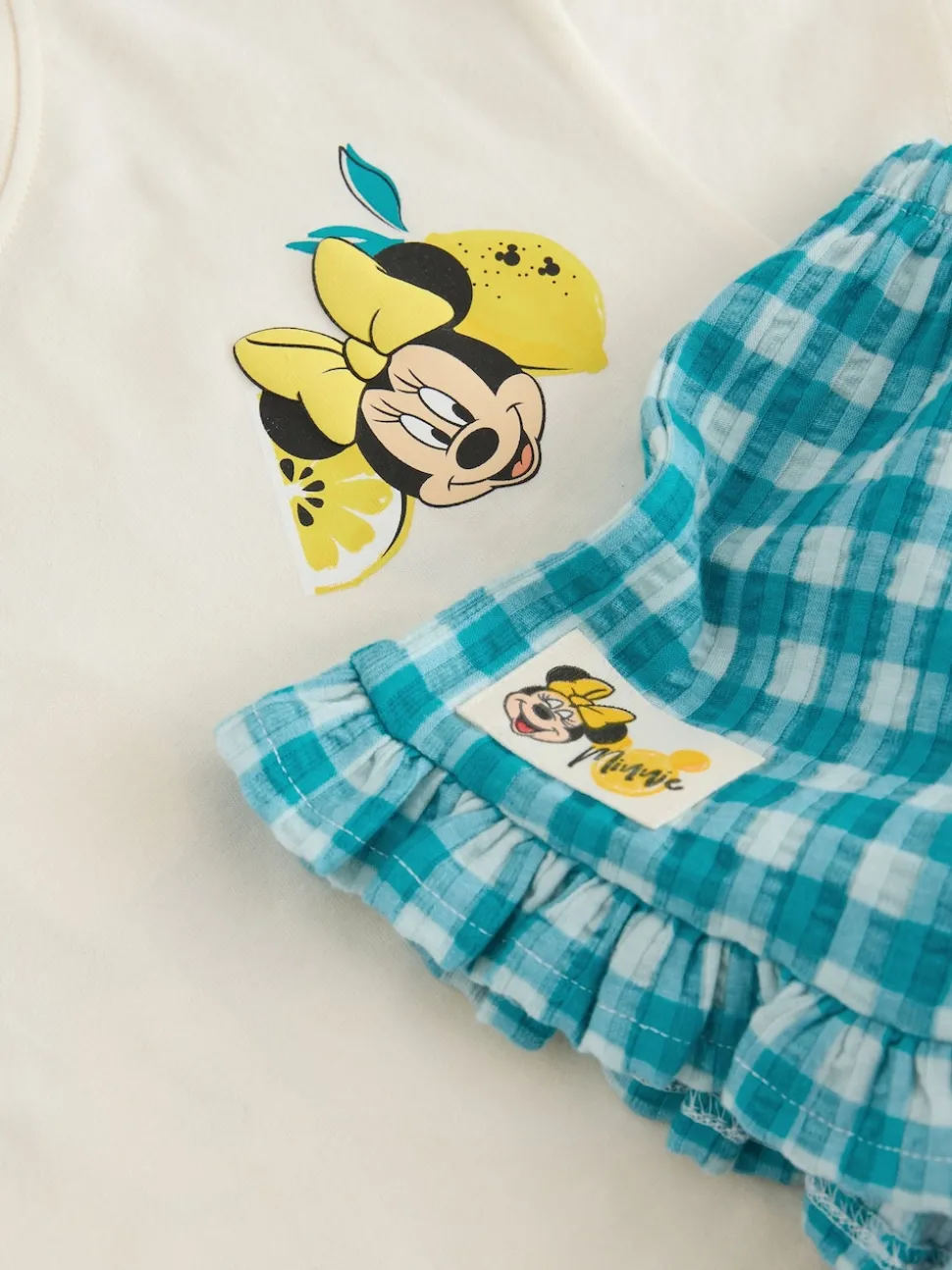 Ecru White Disney Minnie and Mickey Short Sleeve Top and Shorts Set (3mths-7yrs)