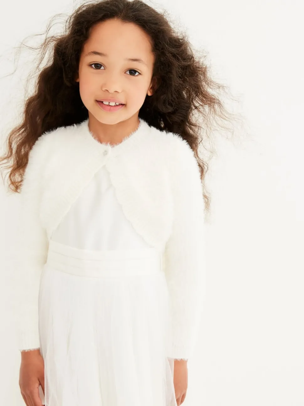 Ecru White Fluffy Shrug Cardigan (12mths-16yrs)