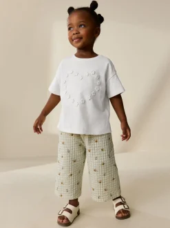 Ecru White Short Sleeve Heart Embroidered Top (3mths-7yrs)