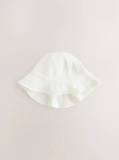 Ecru Woven Crinkle Baby Bucket Hat (0mths-2yrs)