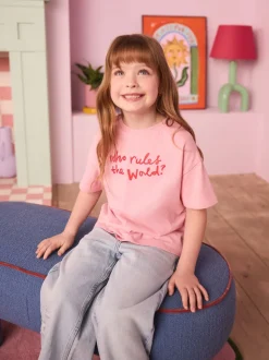 Eleanor Bowmer Pink Who Rules the World Kids 100% Cotton T-Shirt