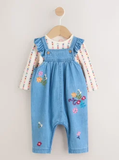 Embroidered Denim Dungarees and Long Sleeve Bodysuit Set 2 Piece (0mths-3yrs)