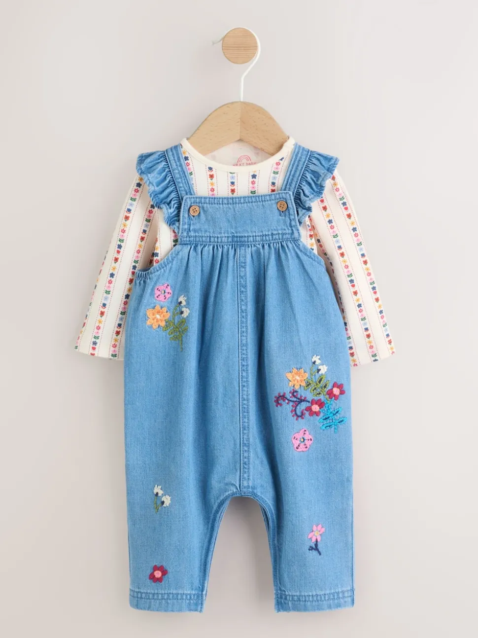 Embroidered Denim Dungarees and Long Sleeve Bodysuit Set 2 Piece (0mths-3yrs)