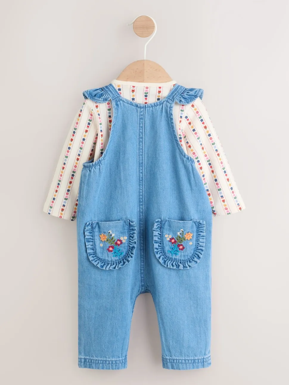 Embroidered Denim Dungarees and Long Sleeve Bodysuit Set 2 Piece (0mths-3yrs)