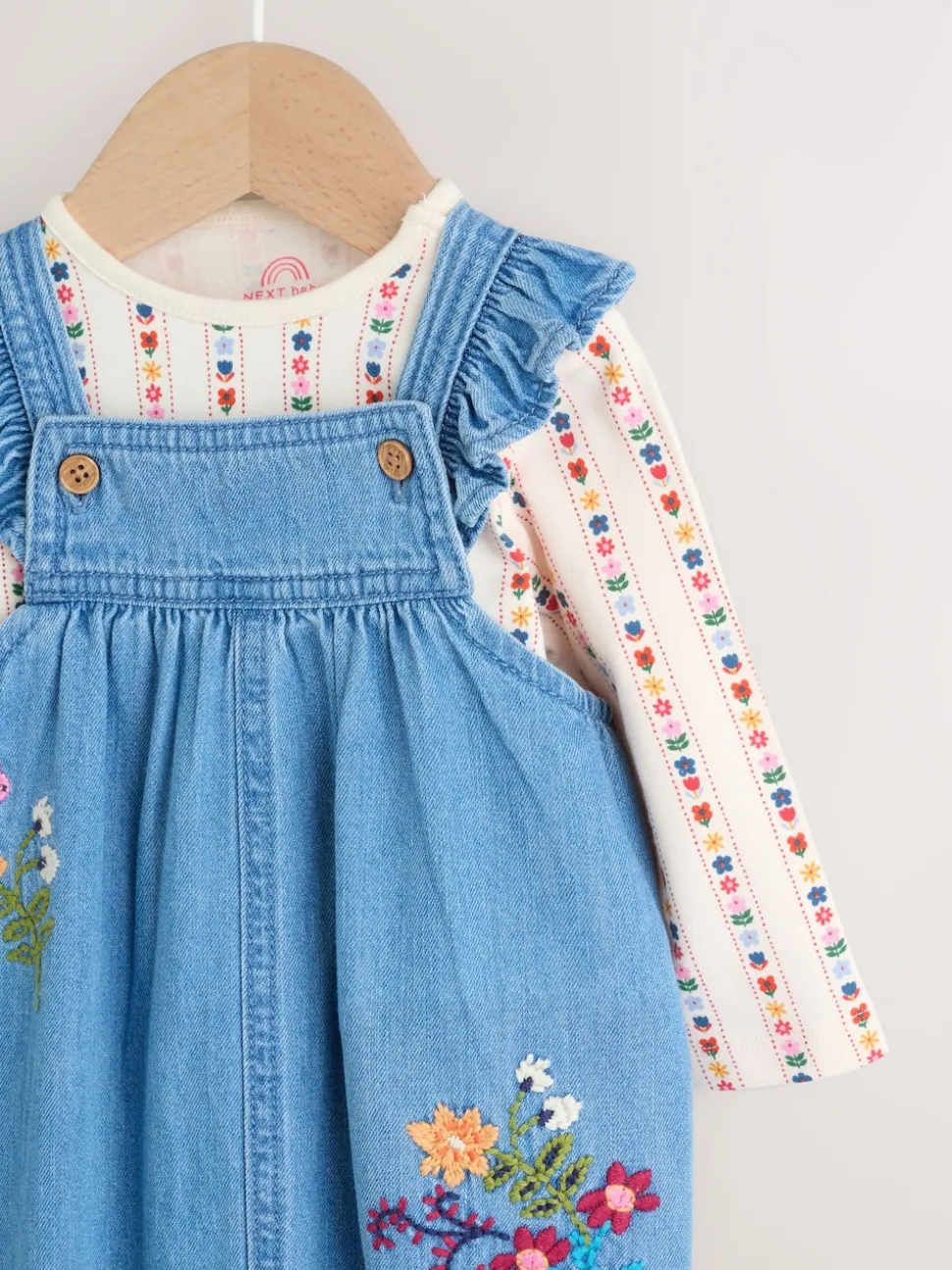 Embroidered Denim Dungarees and Long Sleeve Bodysuit Set 2 Piece (0mths-3yrs)