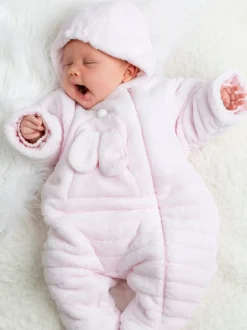 Emile Et Rose Pink Deep Pile Fleece Pramsuit With 3D Bunny