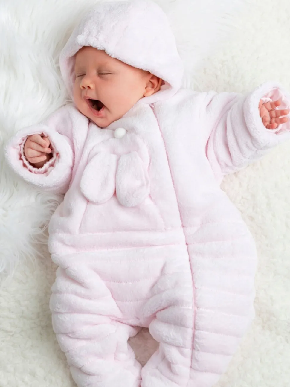 Emile Et Rose Pink Deep Pile Fleece Pramsuit With 3D Bunny