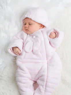 Emile Et Rose Pink Deep Pile Fleece Pramsuit With 3D Bunny