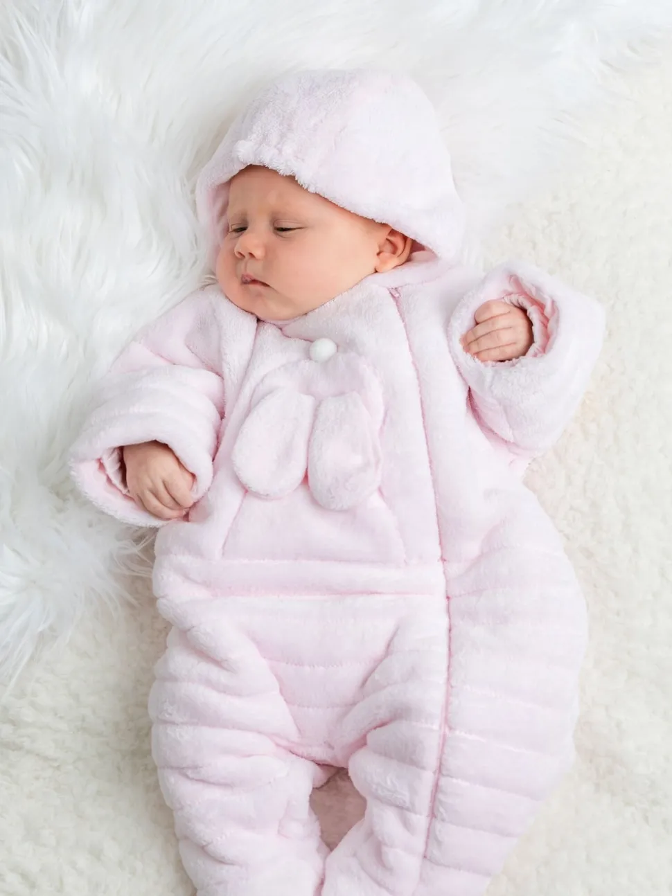 Emile Et Rose Pink Deep Pile Fleece Pramsuit With 3D Bunny