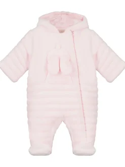 Emile Et Rose Pink Deep Pile Fleece Pramsuit With 3D Bunny