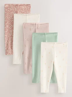 Floral Ribbed Leggings 5 Pack (3mths-7yrs)