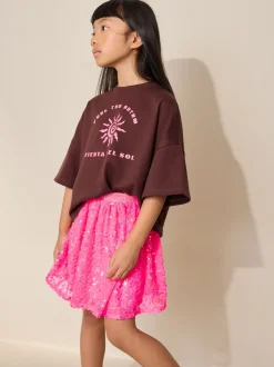 Fluro Pink Sequin Skirt (3-16yrs)