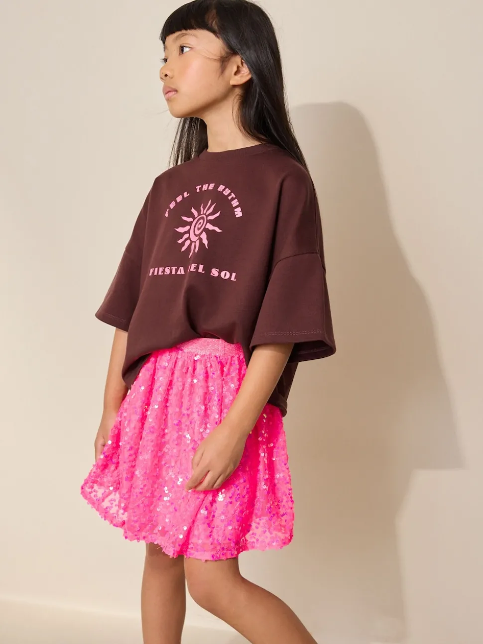 Fluro Pink Sequin Skirt (3-16yrs)