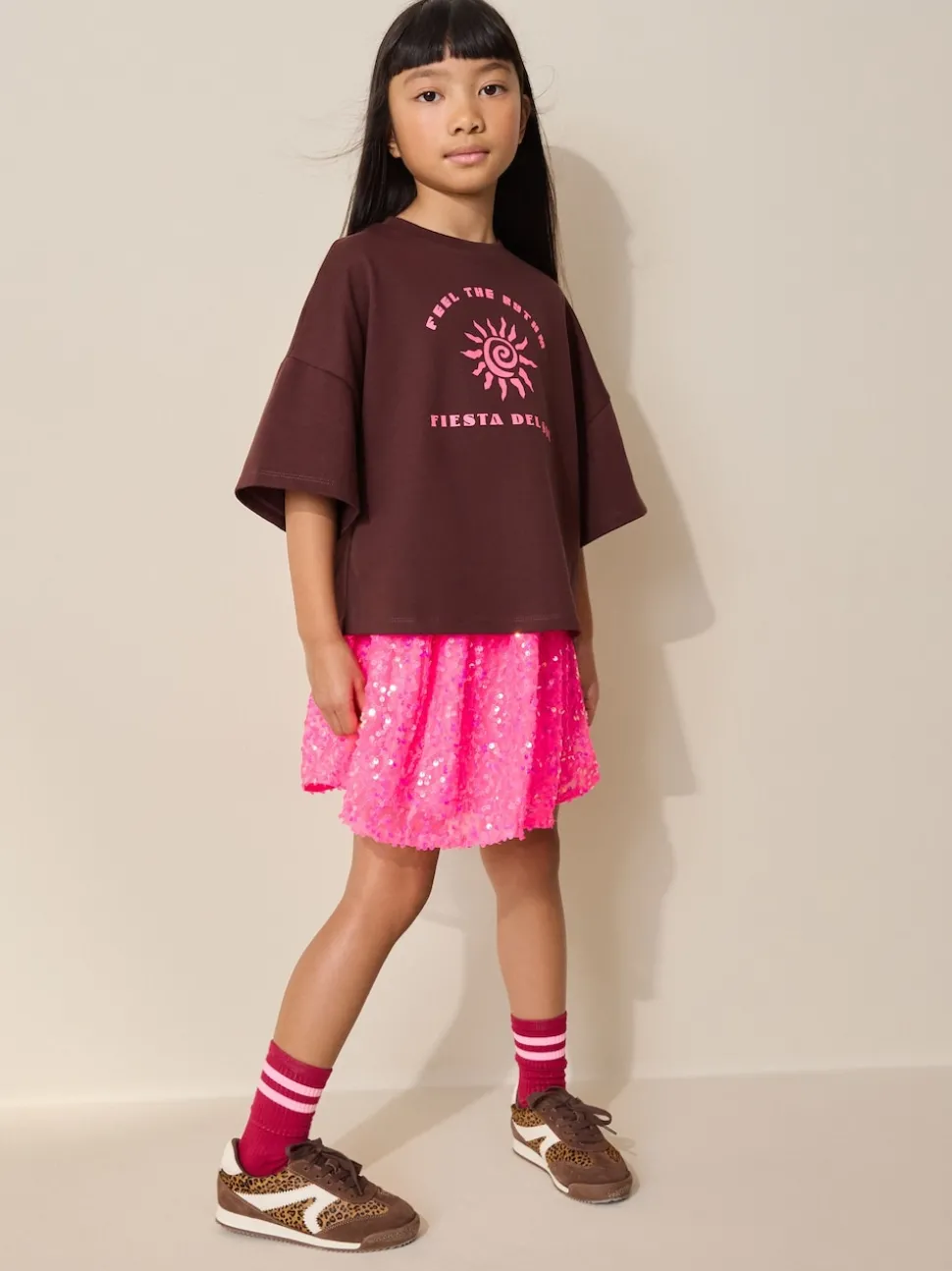 Fluro Pink Sequin Skirt (3-16yrs)
