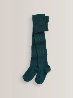 Forest Green Regular Length Cotton Rich Cable Tights