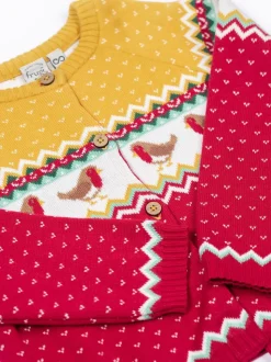 Frugi Red Christmas Carol Cardigan