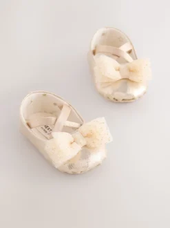 Gold Baby Bow Occassion Shoes (0-18mths)