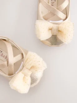 Gold Baby Bow Occassion Shoes (0-18mths)