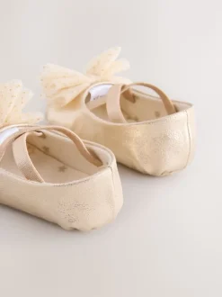 Gold Baby Bow Occassion Shoes (0-18mths)