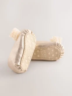 Gold Baby Bow Occassion Shoes (0-18mths)