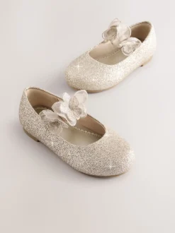 Gold Glitter Butterfly Strap Occasion Shoes