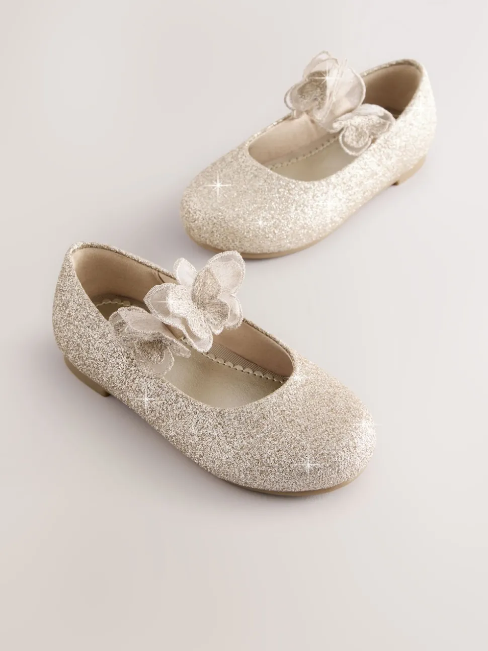 Gold Glitter Butterfly Strap Occasion Shoes
