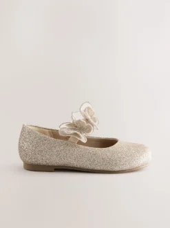 Gold Glitter Butterfly Strap Occasion Shoes