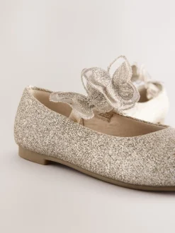Gold Glitter Butterfly Strap Occasion Shoes