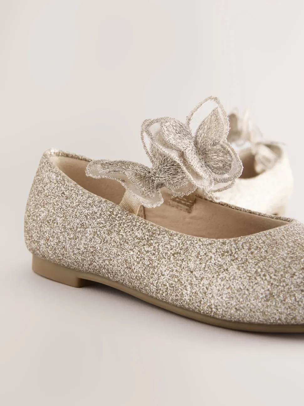 Gold Glitter Butterfly Strap Occasion Shoes