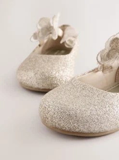 Gold Glitter Butterfly Strap Occasion Shoes