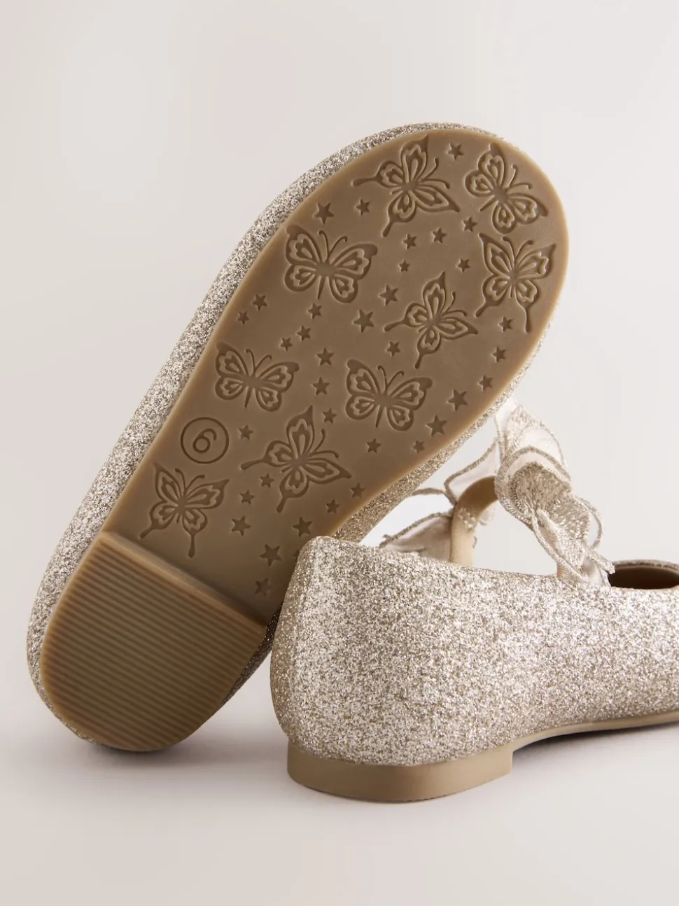 Gold Glitter Butterfly Strap Occasion Shoes