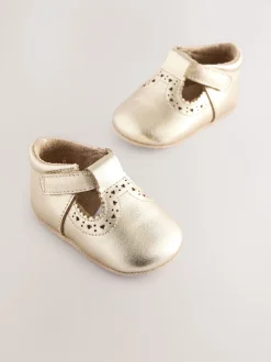 Gold Leather Baby T-Bar Shoes (0-24mths)