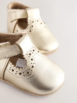 Gold Leather Baby T-Bar Shoes (0-24mths)