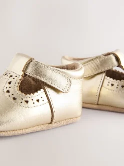 Gold Leather Baby T-Bar Shoes (0-24mths)