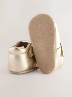 Gold Leather Baby T-Bar Shoes (0-24mths)