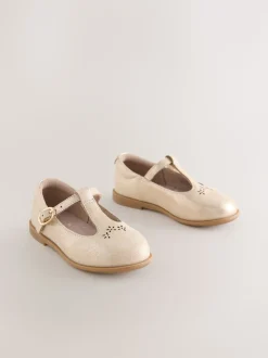 Gold Leather T-Bar Shoes