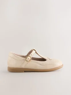Gold Leather T-Bar Shoes