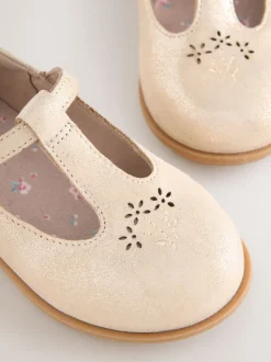 Gold Leather T-Bar Shoes