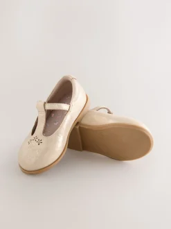 Gold Leather T-Bar Shoes
