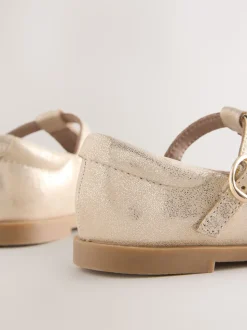 Gold Leather T-Bar Shoes