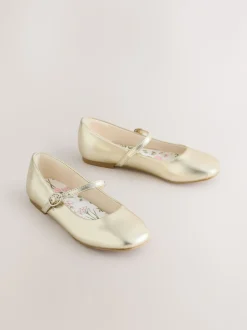 Gold Leather Touch and Close Fastening Mary Jane Shoes