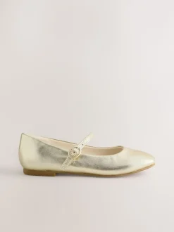 Gold Leather Touch and Close Fastening Mary Jane Shoes