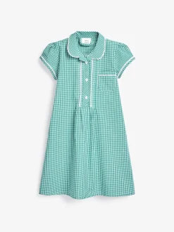 Green Cotton Rich Button Front Lace Gingham School Dress (3-14yrs)