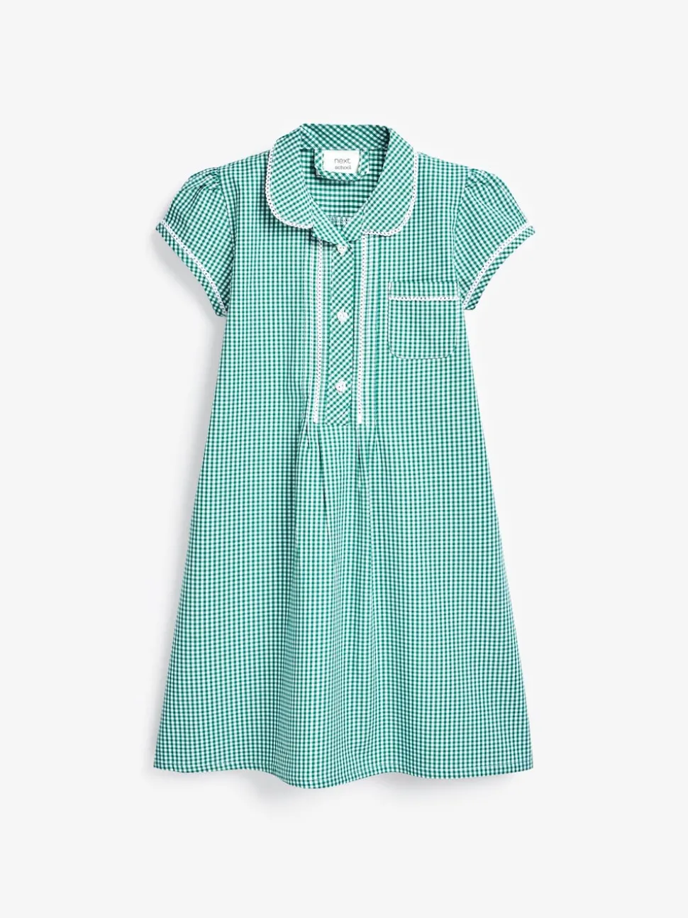 Green Cotton Rich Button Front Lace Gingham School Dress (3-14yrs)