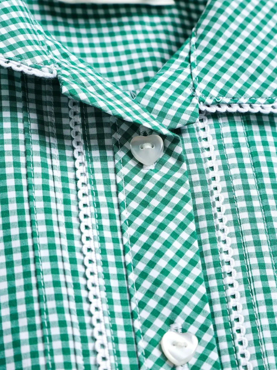 Green Cotton Rich Button Front Lace Gingham School Dress (3-14yrs)