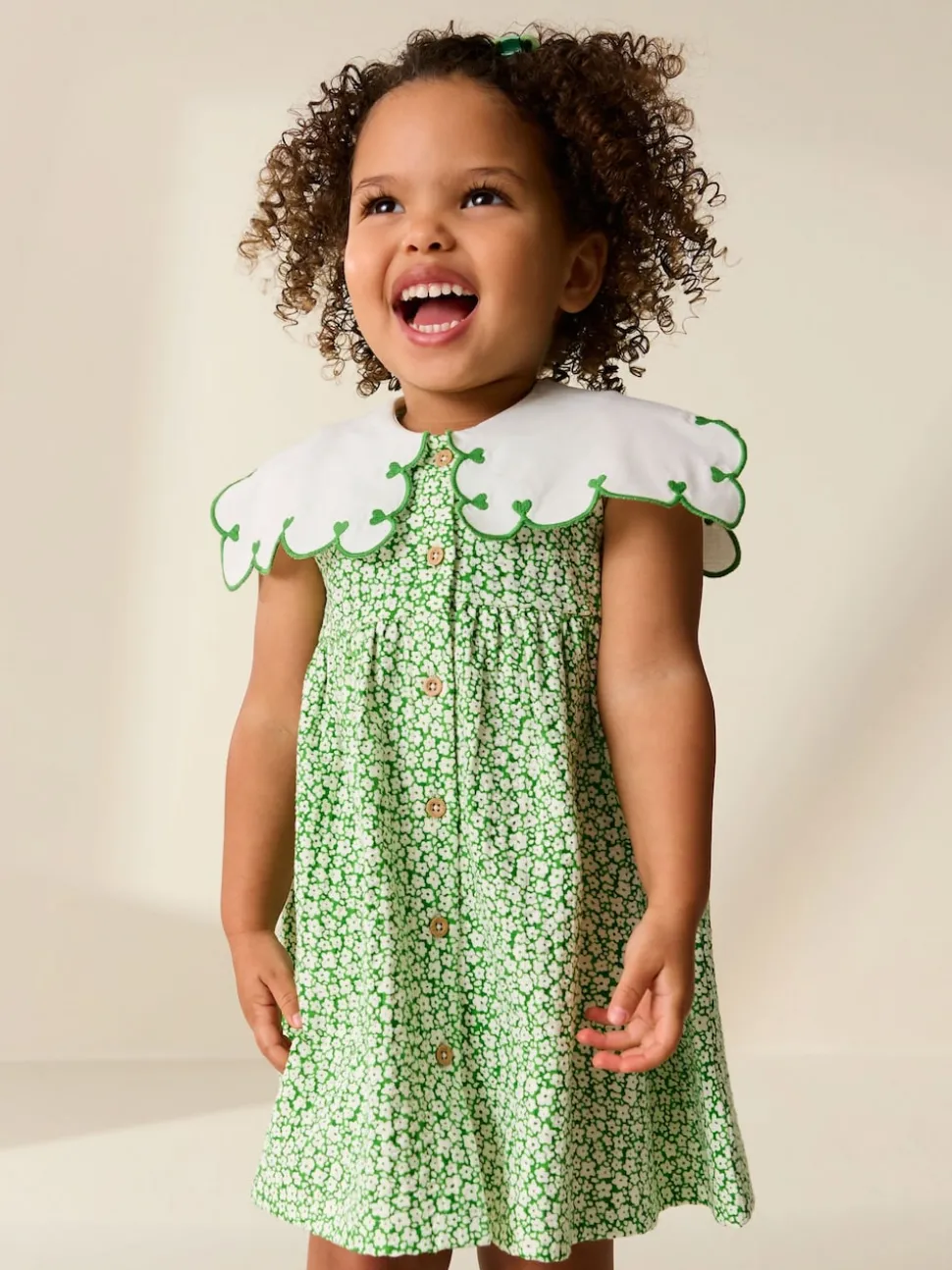 Green Ditsy Collared Summer Dress (3mths-7yrs)