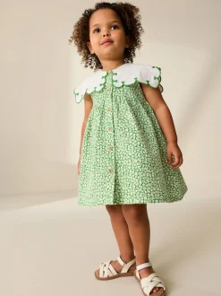 Green Ditsy Collared Summer Dress (3mths-7yrs)